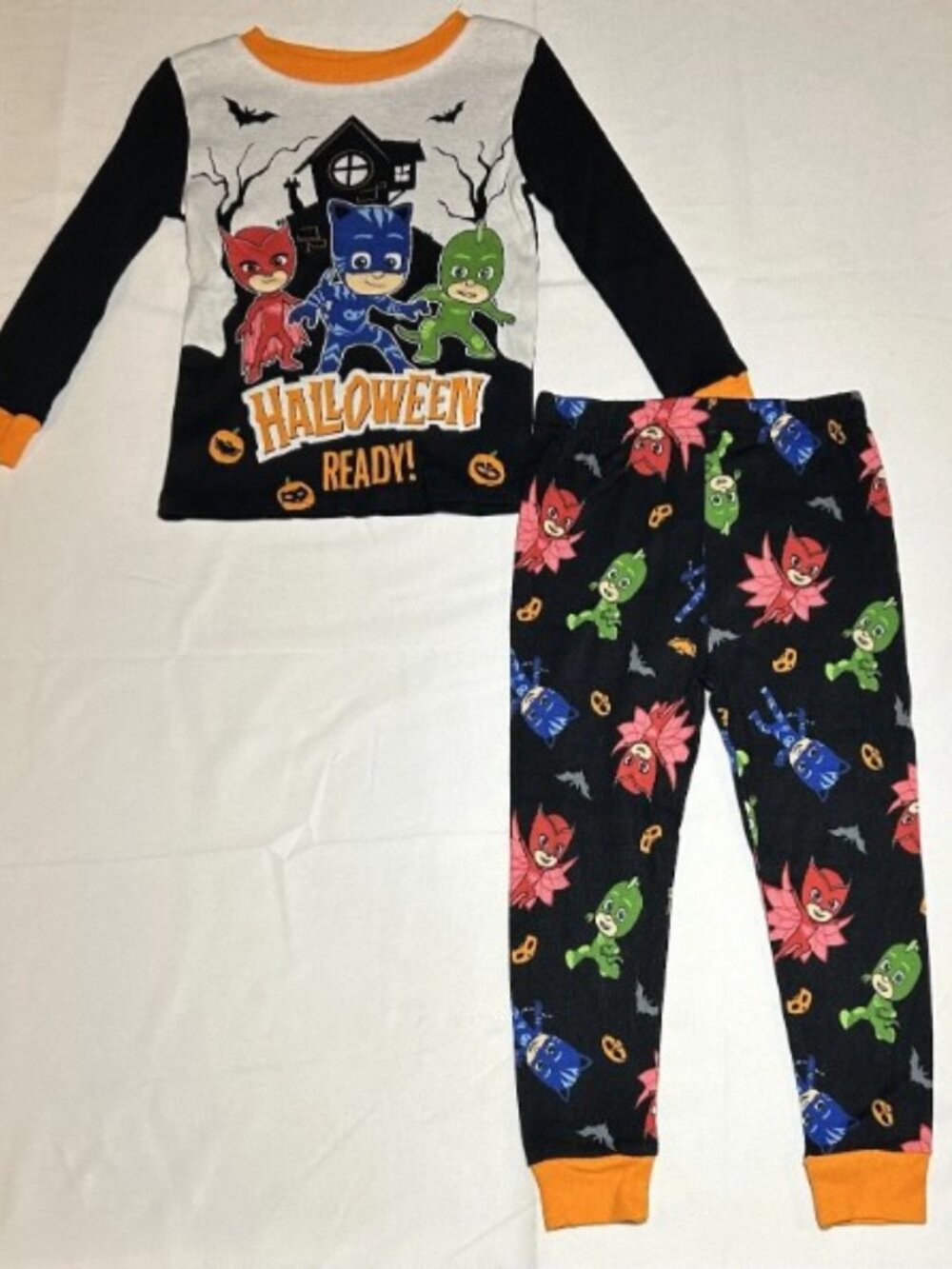 PJ Masks Boys 3T Black Orange Halloween Ready Pajama Set Snug Fit
